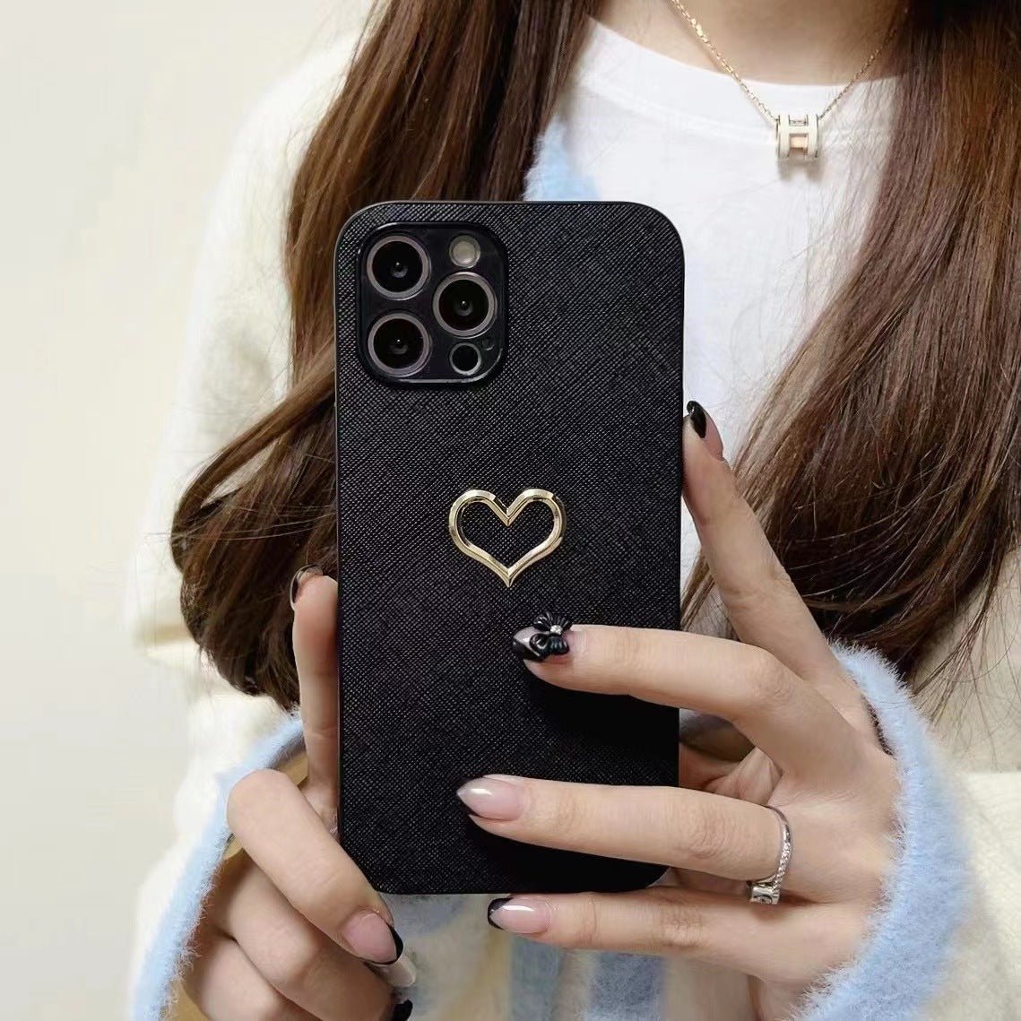 Simple Bronzing Heart Leather Phone Case - NeoTech