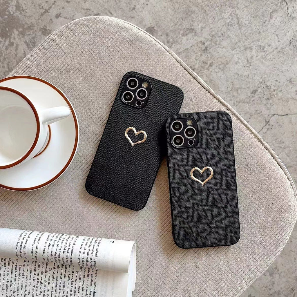 Simple Bronzing Heart Leather Phone Case - NeoTech