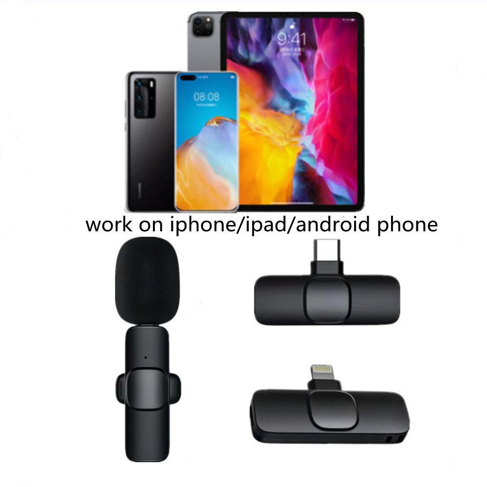 Wireless Lavalier Microphone Portable Audio Video Recording Mini Mic For I Phone Android Long Battery Life Live Broadcast Gaming - NeoTech