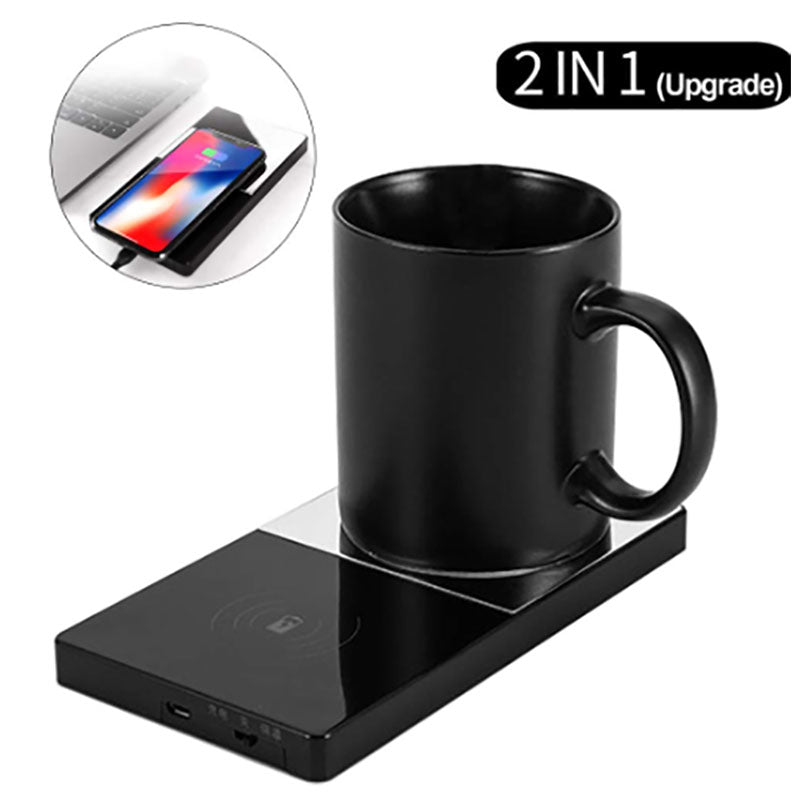 2 In 1 Heating Mug Cup Warmer Electric Wireless Charger For Home Office Coffee Milk - NeoTech