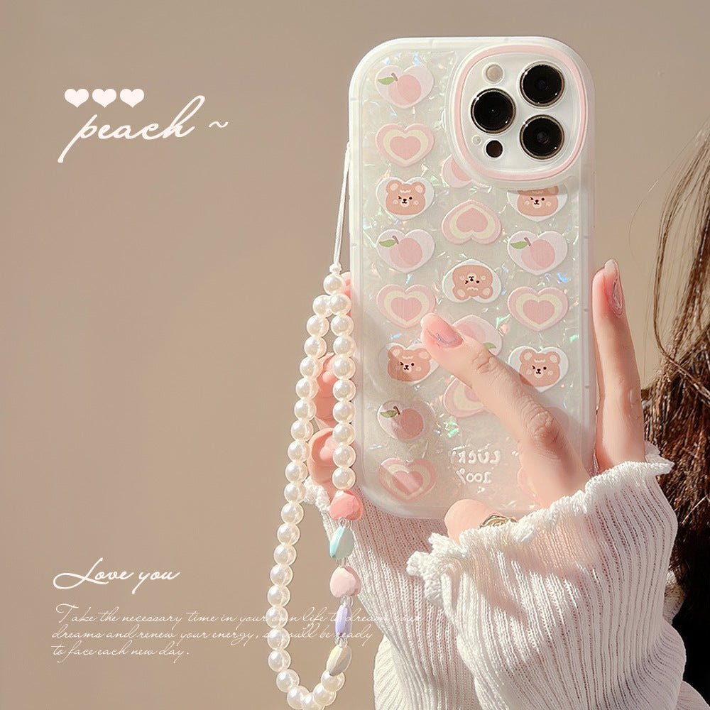Peach Love Bear Pearl Chain Phone Case - NeoTech