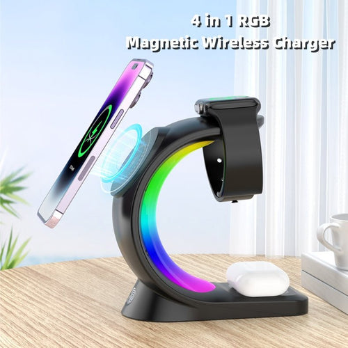 4 In 1 Magnetic Wireless Charger Fast Charging For Smart Phone Atmosphere Light Charging Station For Airpods Pro I - phone Watch - NeoTech