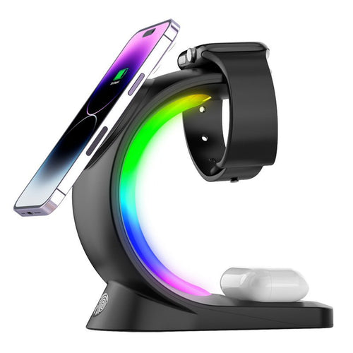 4 In 1 Magnetic Wireless Charger Fast Charging For Smart Phone Atmosphere Light Charging Station For Airpods Pro I - phone Watch - NeoTech
