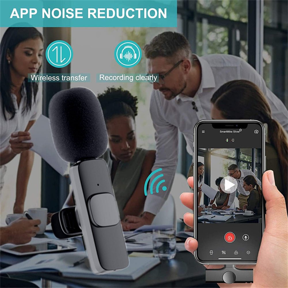 Wireless Lavalier Microphone Portable Audio Video Recording Mini Mic For I Phone Android Long Battery Life Live Broadcast Gaming - NeoTech