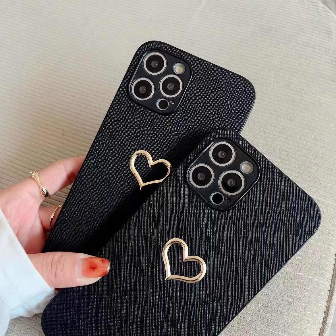 Simple Bronzing Heart Leather Phone Case - NeoTech