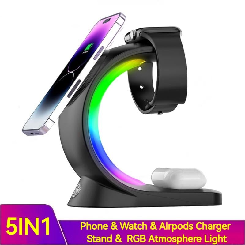 4 In 1 Magnetic Wireless Charger Fast Charging For Smart Phone Atmosphere Light Charging Station For Airpods Pro I - phone Watch - NeoTech