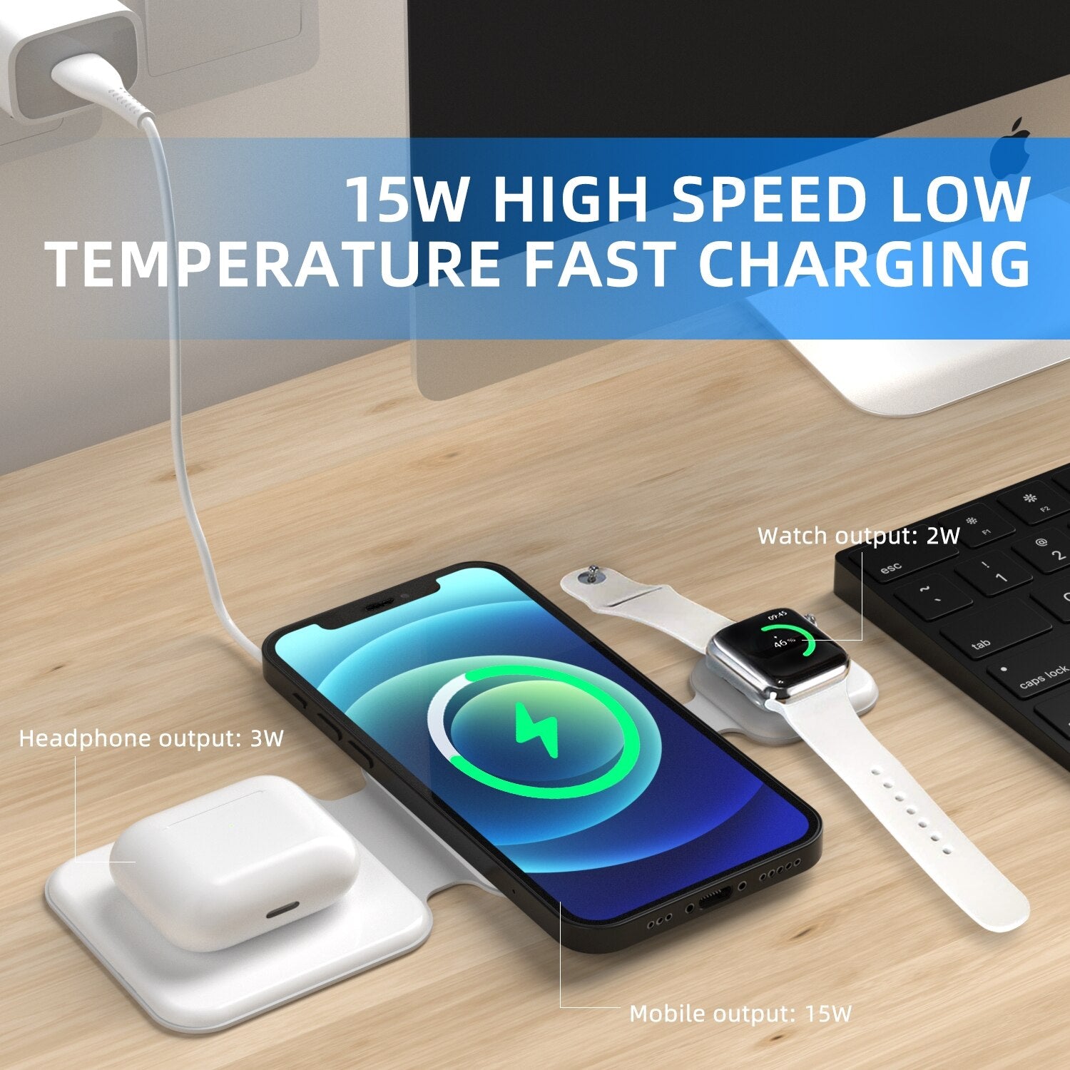3 In 1 Magnetic Foldable Wireless Charger Charging Station Multi - device Folding Cell Phone Wireless Charger Gadgets - NeoTech