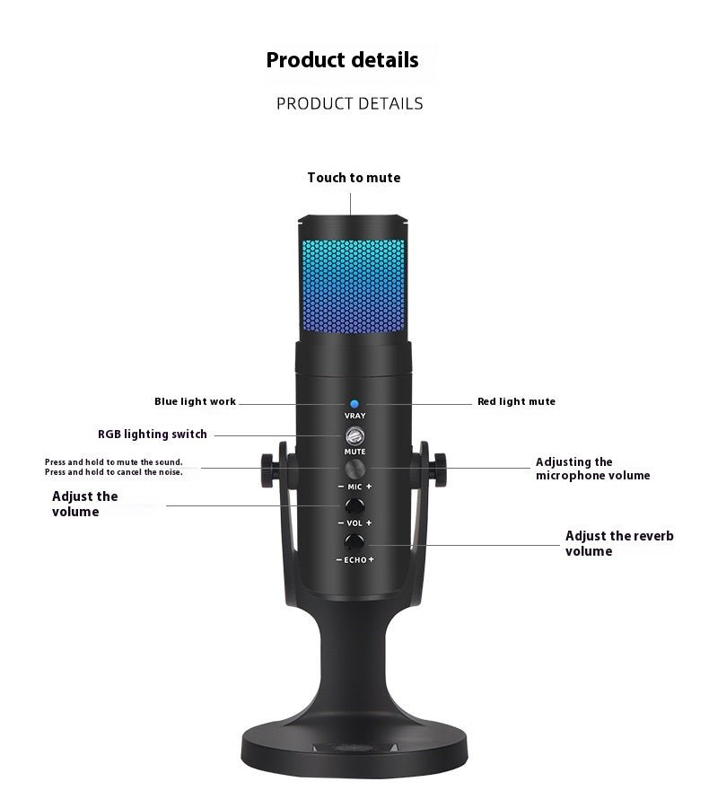 RGB Colorful Breathing Ambience Light USB Condenser Microphone - NeoTech