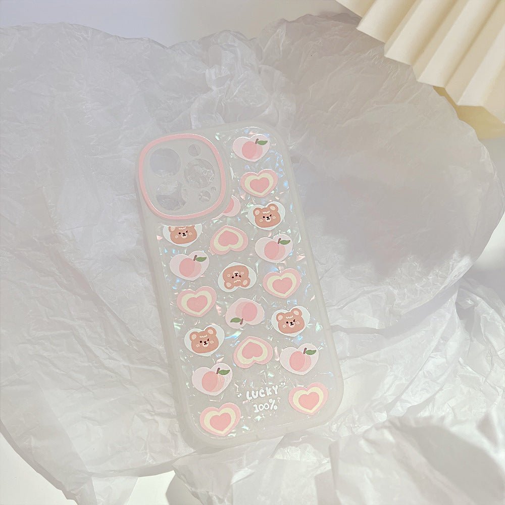 Peach Love Bear Pearl Chain Phone Case - NeoTech