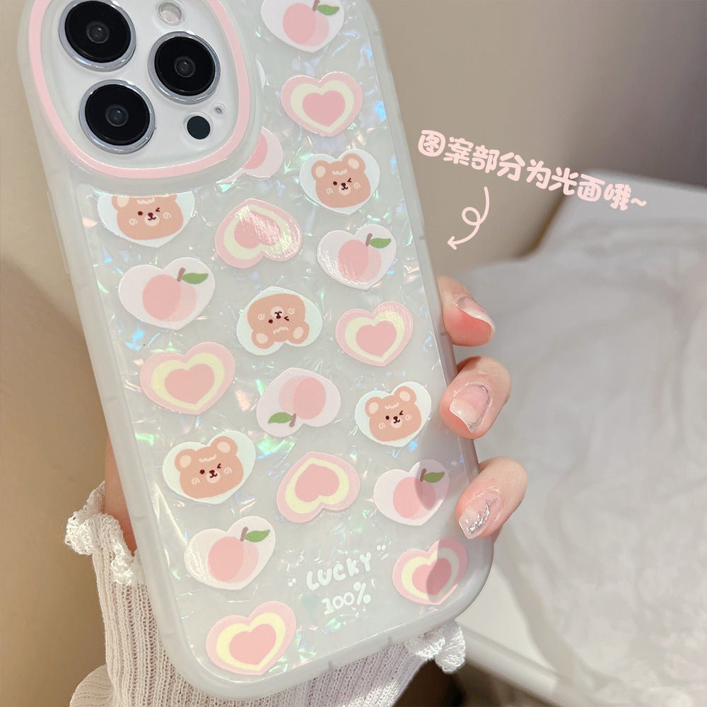 Peach Love Bear Pearl Chain Phone Case - NeoTech