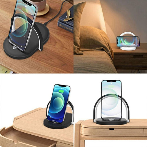 3 In 1 Foldable Wireless Charger Night Light Wireless Charging Station Stonego LED Reading Table Lamp 15W Fast Charging Light - NeoTech