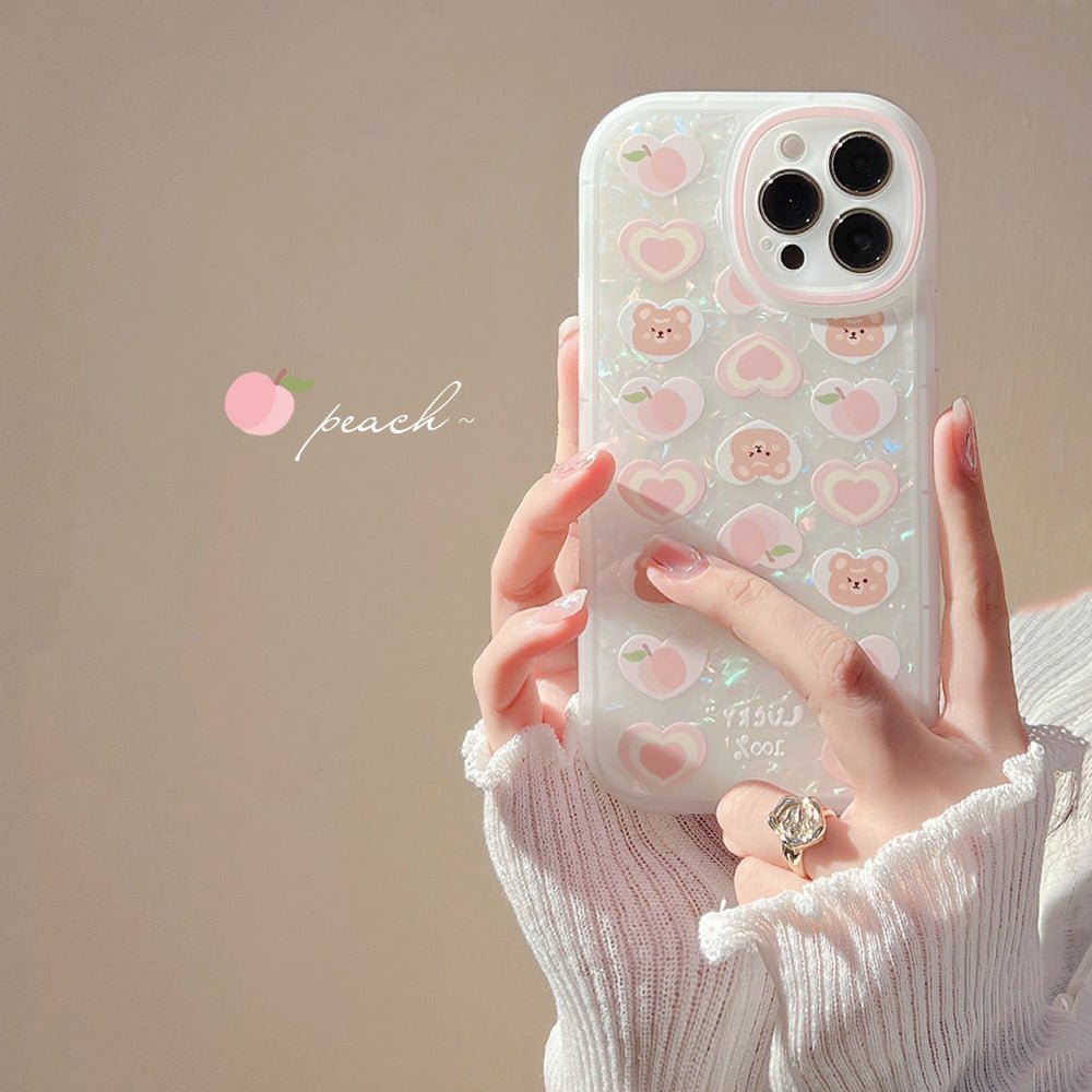 Peach Love Bear Pearl Chain Phone Case - NeoTech