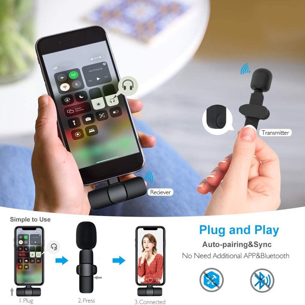 Wireless Lavalier Microphone Portable Audio Video Recording Mini Mic For I Phone Android Long Battery Life Live Broadcast Gaming - NeoTech