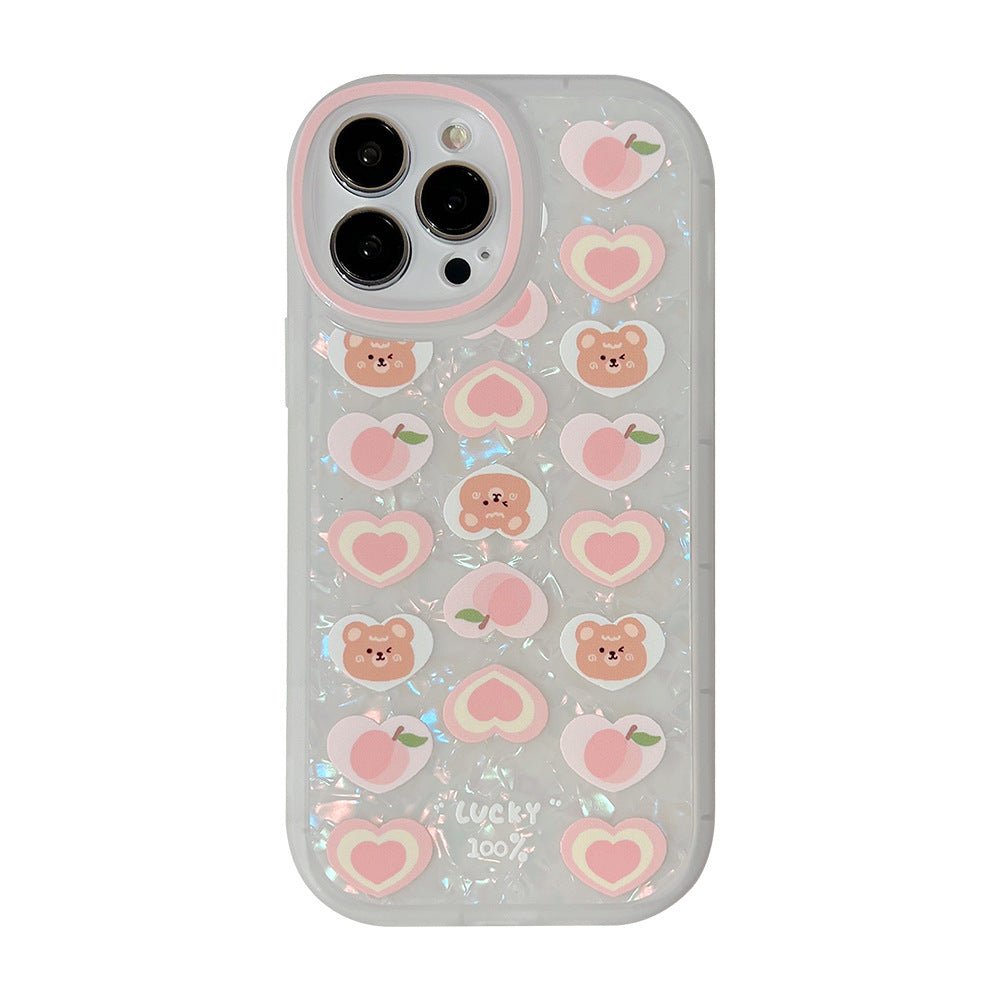 Peach Love Bear Pearl Chain Phone Case - NeoTech